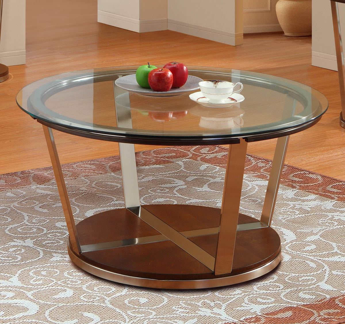 Homelegance Dunham Round Glass Cocktail Table w/ Metal Legs