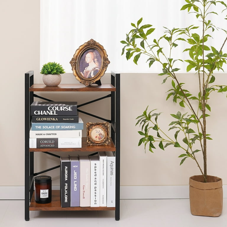 Yoobure Bookshelf Small Book Shelf, Solid Industrial 3 Tier Shelf Bookcase,  Short Book Case for Bedroom, Living Room, Office Home（Black） 