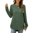 thumbnail image 2 of FEORJGP Women Long Sleeve Pullover Crew Neck Shirts Solid Color T-Shirts High Low Curved Hem Jumpers Fall Winter Loose Fit Tops Streetwear Casual Daily, 2 of 5