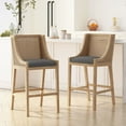 thumbnail image 3 of GDF Studio Oneida Rustic Fabric Upholstered Wood and Cane Barstools, Set of 2, Charcoal and Natural, 3 of 9
