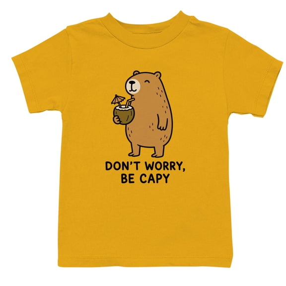 Smartprints Youth's Capybara - Don'T Worry Be Capy T-Shirt Gold, Cotton, XS