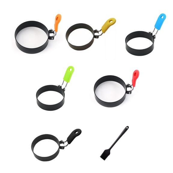 1 oil brush 6Packs Non-Stick Egg Molds Stainless Steel Fried Egg Shape Cookware