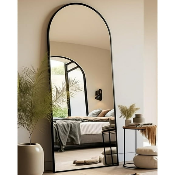 Full Length Mirror, Arched Floor Mirror with Stand, 28"x71" Oversized Floor Mirror, Wall Mirror Full Length Freestanding, Wall Mounted Mirror for Bedrooom Living Room, Black