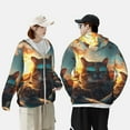 thumbnail image 4 of Gukieu Cool Cat Driving Sunset Print Sun Protection Hoodies for Men and Women, Zippered Long-sleeved Quick-drying UV Protection Shirts, Suitable for Sports, Swimming, Fishing-X-Large, 4 of 7