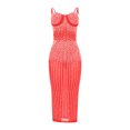 thumbnail image 4 of IROINNID Sheath Dress For Women Mesh, Hot Drill, Diamond Inlaid Suspender, Long V-neck Dress, Suspender, V-neck Dress Full-Length Solid Color Dress, 4 of 4