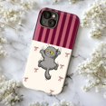 thumbnail image 5 of Funny Crying Grey Cat Phone Case iPhone 17 16 15 14 13 12 11 Pro Plus Mini, Red Stripes & Bows Cute Scratching Kitten Cover, 5 of 6