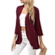 thumbnail image 4 of Cárdigan de manga tres cuartos para mujer de VISgogo, blusas con dobladillo caído con volantes de Color sólido con parte delantera abierta, prendas de vestir finas de estilo informal de calle VISgogo  moda, 4 of 6