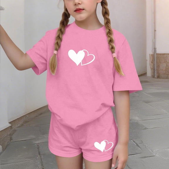 Cethrio Girls Activewear Outfit Sets Size 14-16, Summer Short Sleeve 2 Piece Casual Kids' Athletic Clothing Sets Pink