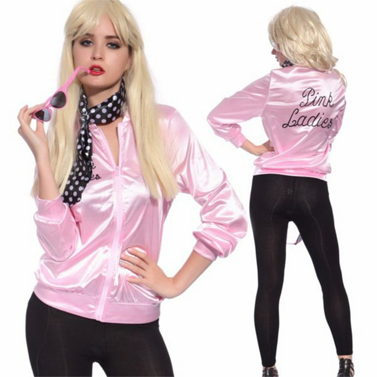 Women Basic Coats, Retro 1950s Pink Jacket Fancy Dress 50s Halloween  Costume Baseball Casual Sports Jacket 