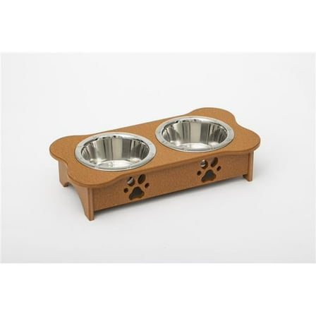 Spotts Dog Feeders 93LDPCED 2 qt. 5.25 in. Low High Double Poly Wood Dog Bowl with 2 Stainless Steel Bowls, Cedar