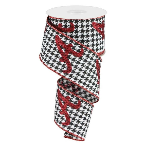 2.5"X10yd Houndstooth Red Glitter "A" Alabama Wired Ribbon-CrimsonTR67840-AL