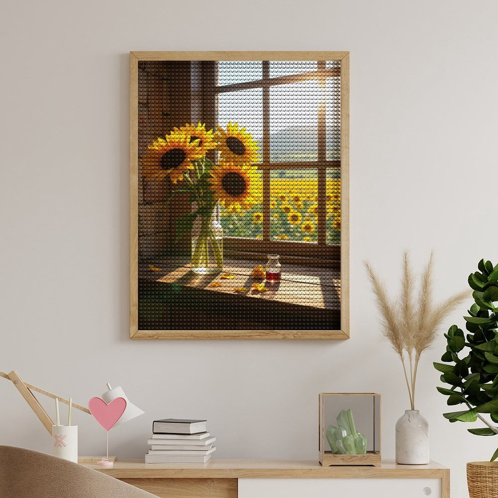 Diamond Art Kits for Adults, Sunflowers In Glass Vase Window Light 5D Diamond Painting Kits for Adults Beginners, DIY Full Drill Diamond Painting, Gem Art and Crafts 12x16