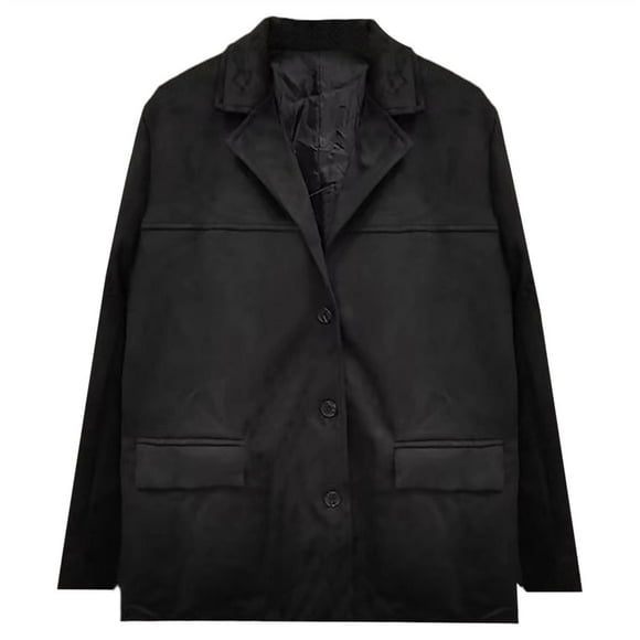 Women's Faux Suede Blazer Jacket Notched Lapel Single Breasted Faux Suede Leather Suit Jacket