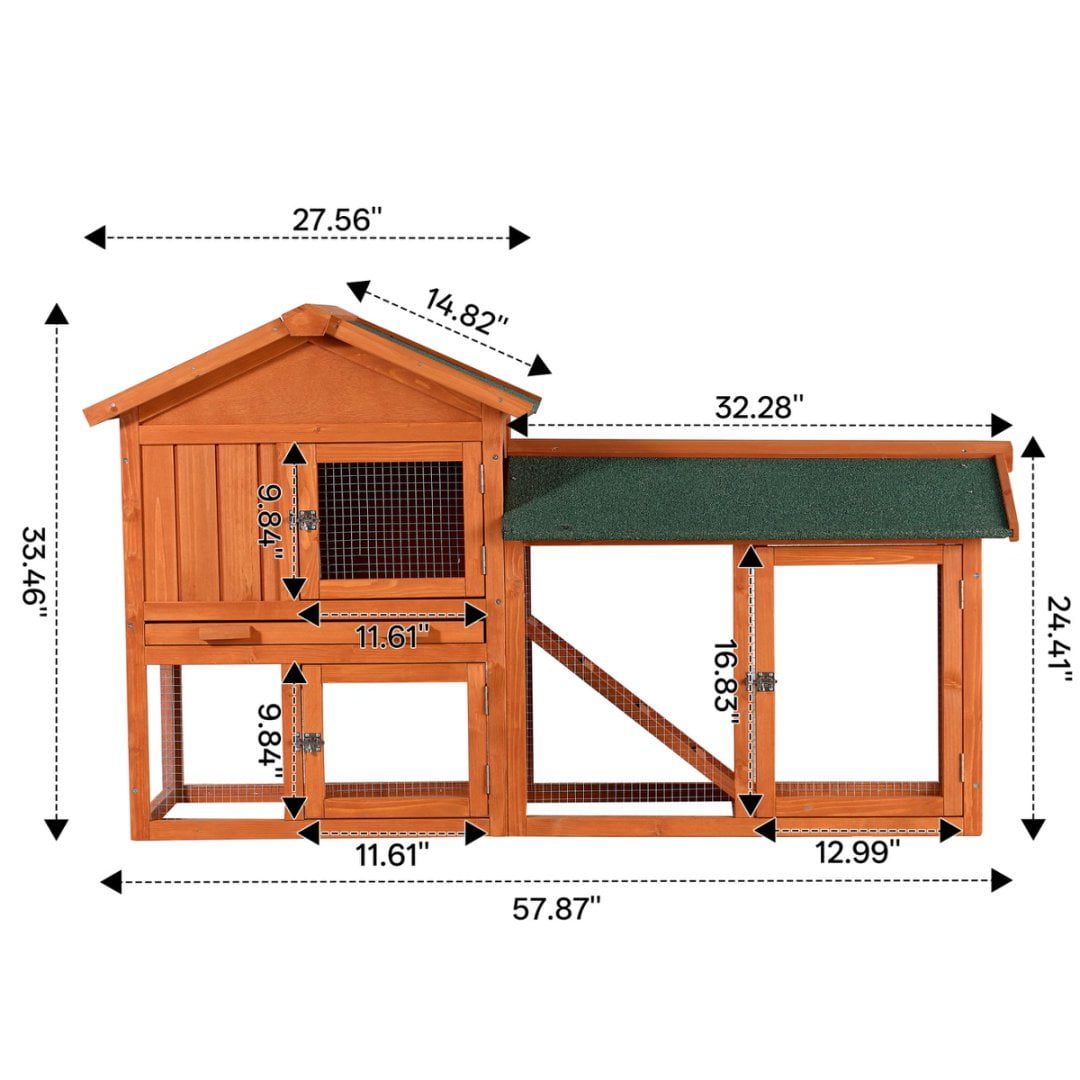 Jopath Large Wooden Rabbit Hutch, 2-Story Outdoor Bunny Cage with Waterproof Asphalt Roof, Pull-Out Tray and Ramp,Fir Wood Pet House for Rabbits,Chickens,Guinea Pigs (Brown & Green)