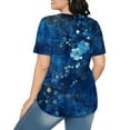 thumbnail image 4 of Loose Summer Tops for Women Oversized Short Sleeve Floral Shirt Trendy Casual Pullover, Blue, XL, 4 of 7