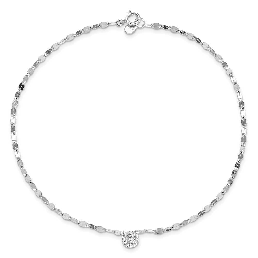 Finest Gold Sterling Silver Rhodium-Plated Polished CZ Anklet