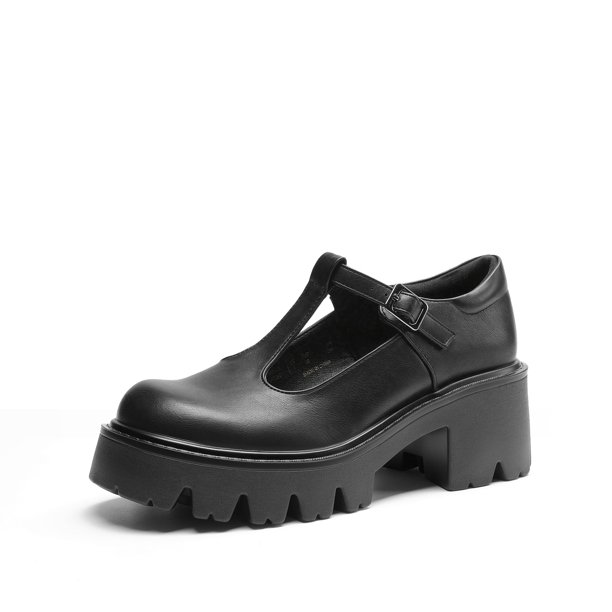 Zapatos DREAM PAIRS Mary Jane con Tira en T y Tacones Gruesos Negros