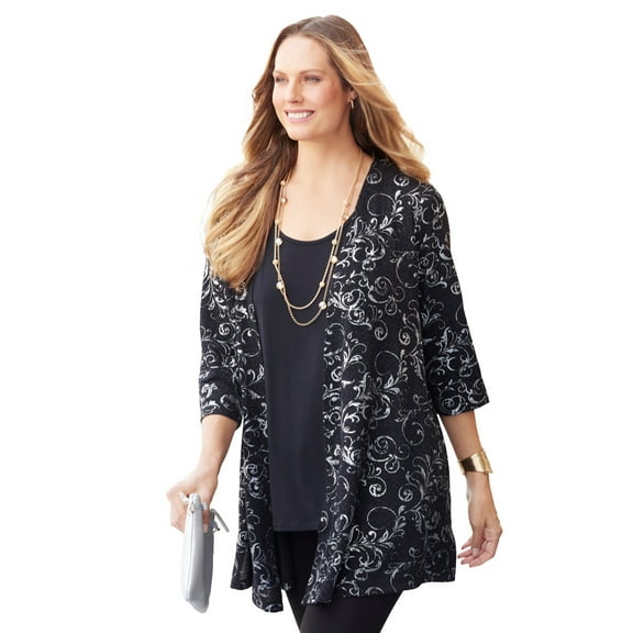 Catherines Women's Plus Size Black Label Metallic Cardigan