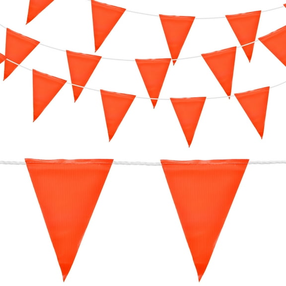 98ft 45pcs Caution Pennant Banner Flags Perimeter Marking Safety Flag for Traffic Construction, Orange