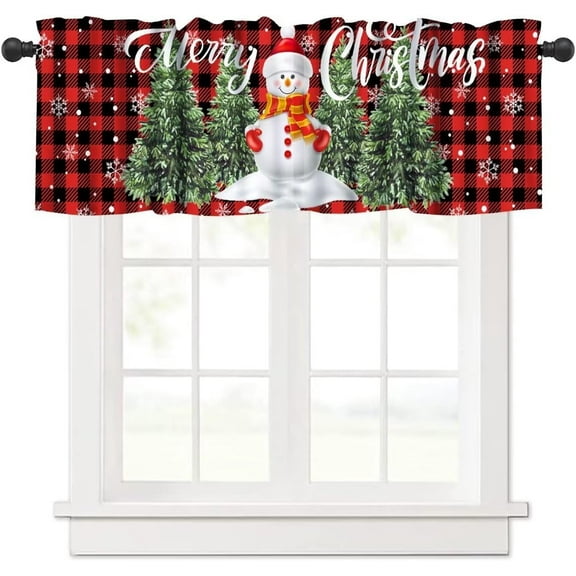 Christmas Valances Curtain for Window,Snowman Xmas Tree Plaid Holidays Snowflake Print Window Treatment for Living Room,Bedroom,Kitchen,Bathroom,1 Panel,54" W x 18" H