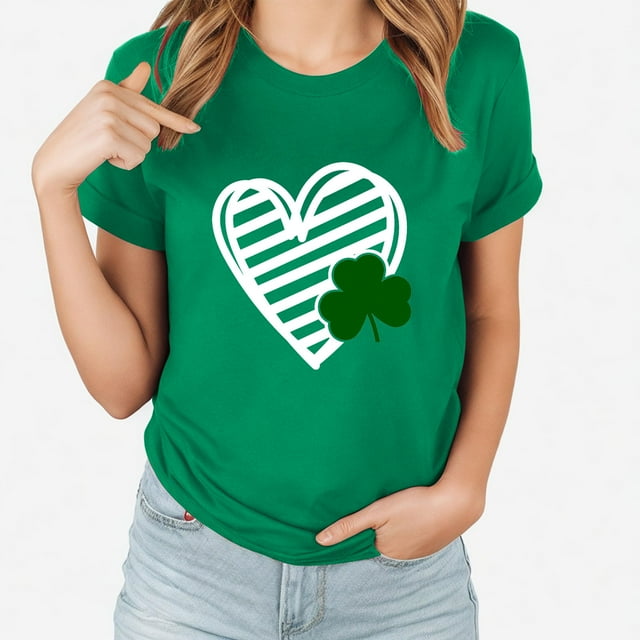T-Shirts de la Saint-Patrick pour Femmes T-shirt Imprimé de la Saint-Patrick avec Col Rond et Manches Courtes