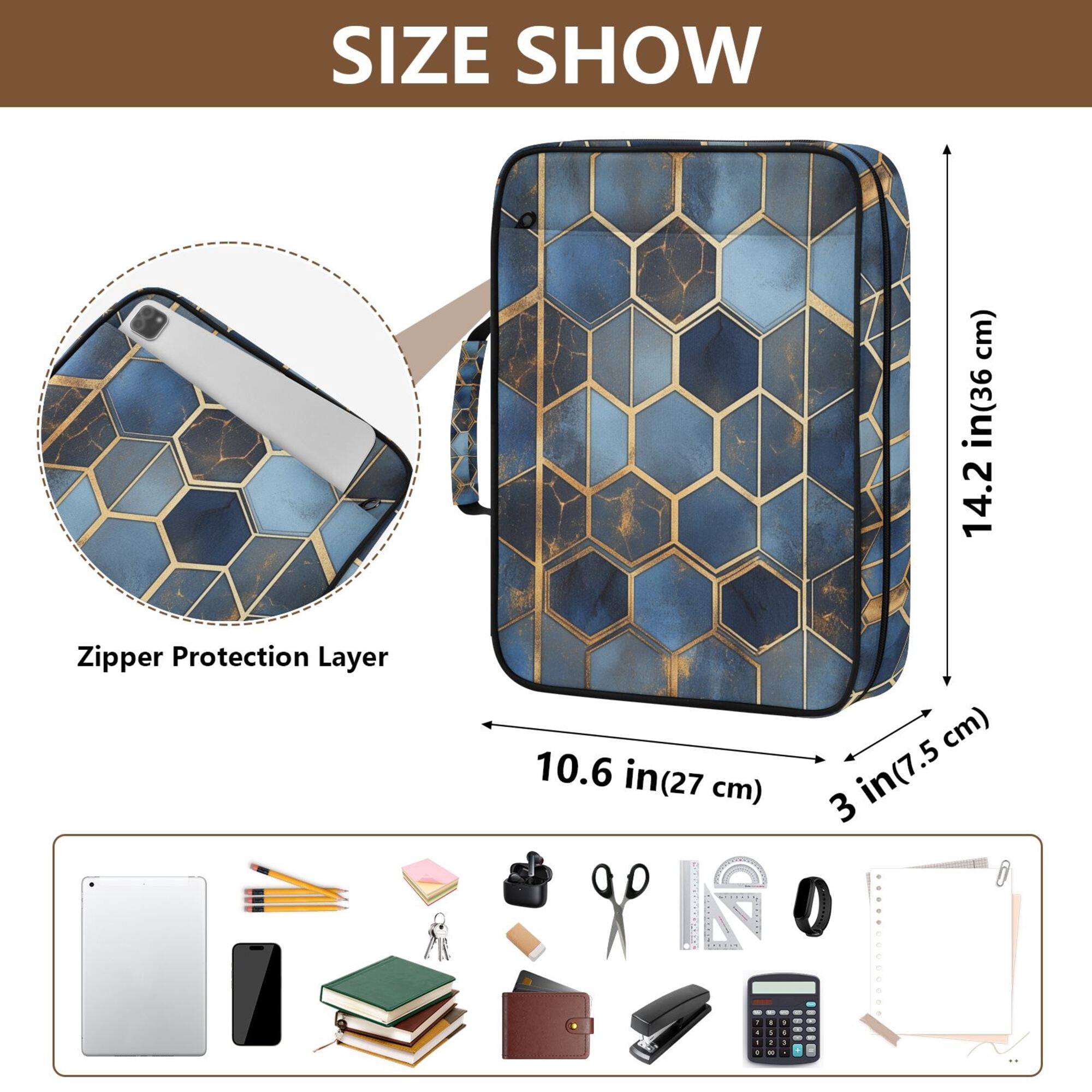 FORMRS Accordion File Folder A4 Size 7-Pocket Expanding Document Organizer Bag with 3 Ring Binder, Elegant Hexagon Pattern