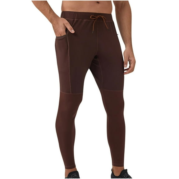 Men's Stretch No Front Seam Leggings Solid Color Jogger Workout Pants Elastic Waist Tights Pants