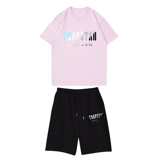 Traje de pantalón corto con cintura elástica y cuello redondo de manga corta estampado informal para niño Rosa 120
