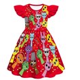thumbnail image 1 of XDZJLR Robe pour Filles Enfants Sprunki Musique Imprimé Original Manches à Volants Tenue Quotidienne Rouge 5-6 Ans, 1 of 6