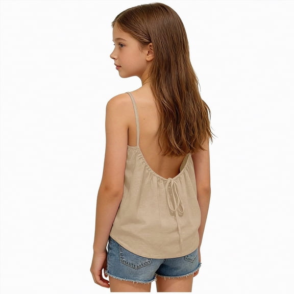 Gubotare Toddler Girls Tank Tops Girls Tank Tops Kids Athletic Ribbed Knit Crewneck Crop Tops Basic Camisole 4T 5T (Khaki,4-5 Years)