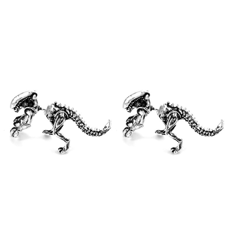 Yanvan Punk Alien Shape T-Rex Dinosaur Skull Stud Earring for Women Vintage 3D Dino Animal Skeleton Threader Earring Halloween Christmas Jewelry 