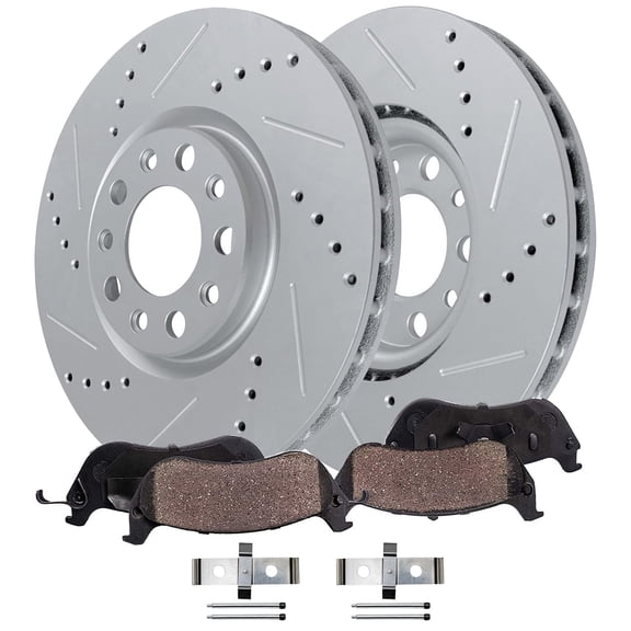 Detroit Axle - Front Brake Kit for 2016 2017 2018 2019 2020 Chevrolet Camaro Drilled and Slotted Disc Brake Rotors Ceramic Brakes Pads Replacement: 12.64" inch Rotor