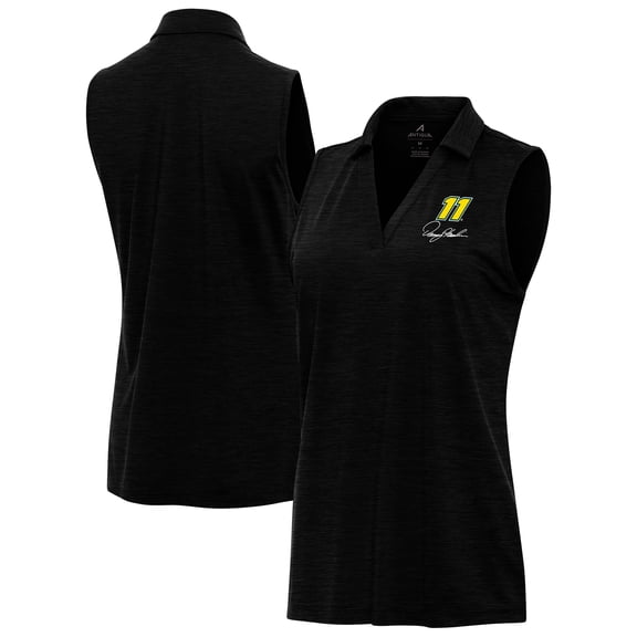Women's Antigua Heather Black Denny Hamlin Layout Sleeveless V-Neck Polo