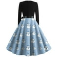 thumbnail image 4 of Christmas Dresses for Women Women's Fashion Round Casual Slim Fit Christmas Print Large Swing Long Sleeve Dress for Holiday Party,Sky Blue,M, 4 of 4