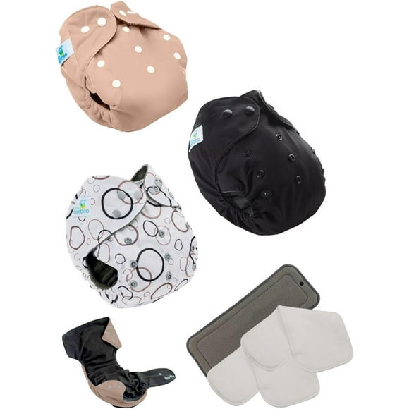 3 Pañales ecológicos interior de fibra de bambú + 4 insertos de microfibra de 4 capas cada uno. pañales de tela Reutilizables