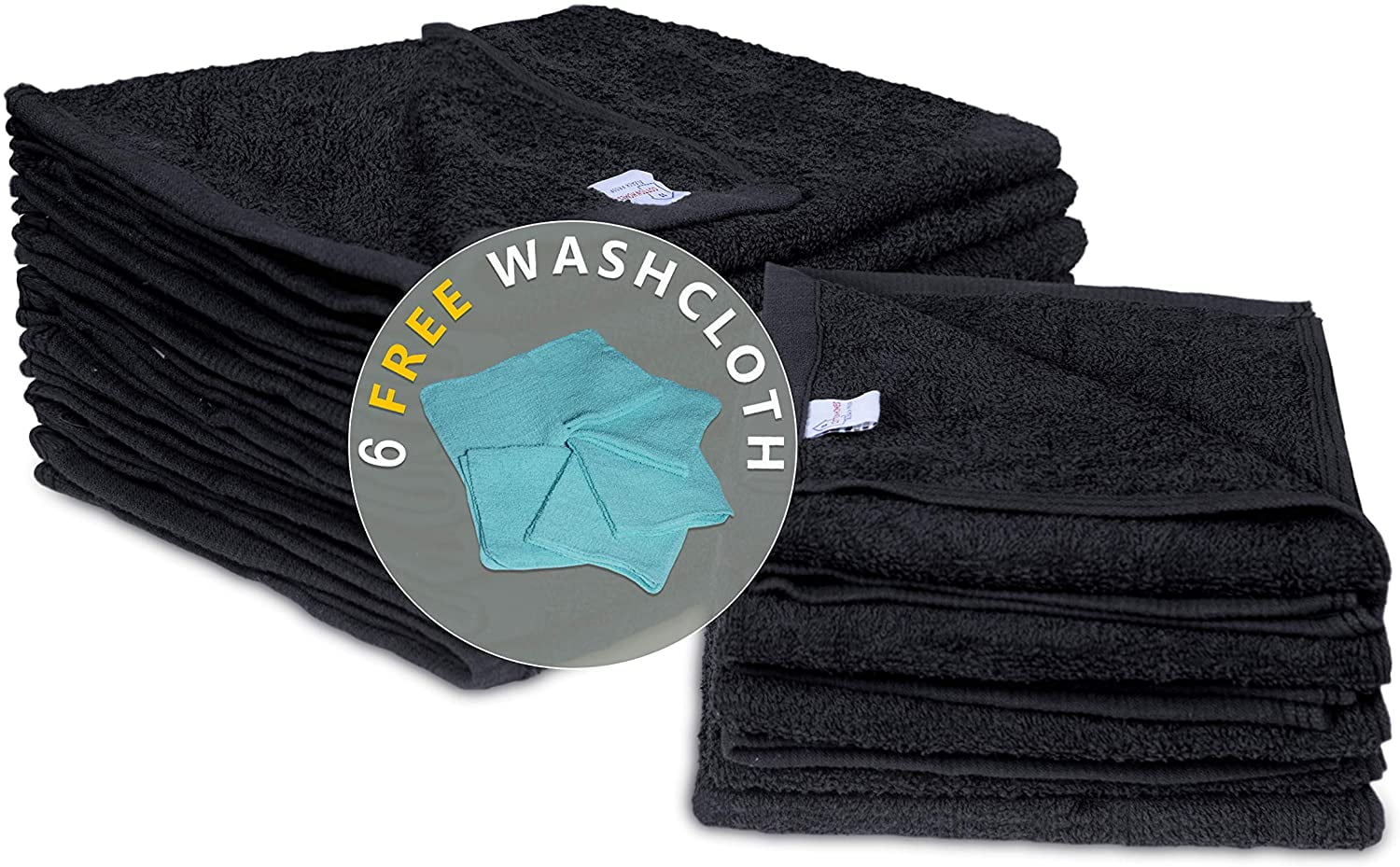 Bleach Safe Salon Towels with 6 Free Washcloths, 12 Pack, 16x26 Inch