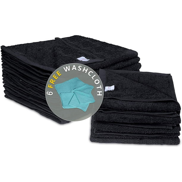 Bleach Safe Salon Towels with 6 Free Washcloths, 12 Pack, 16x26 Inch