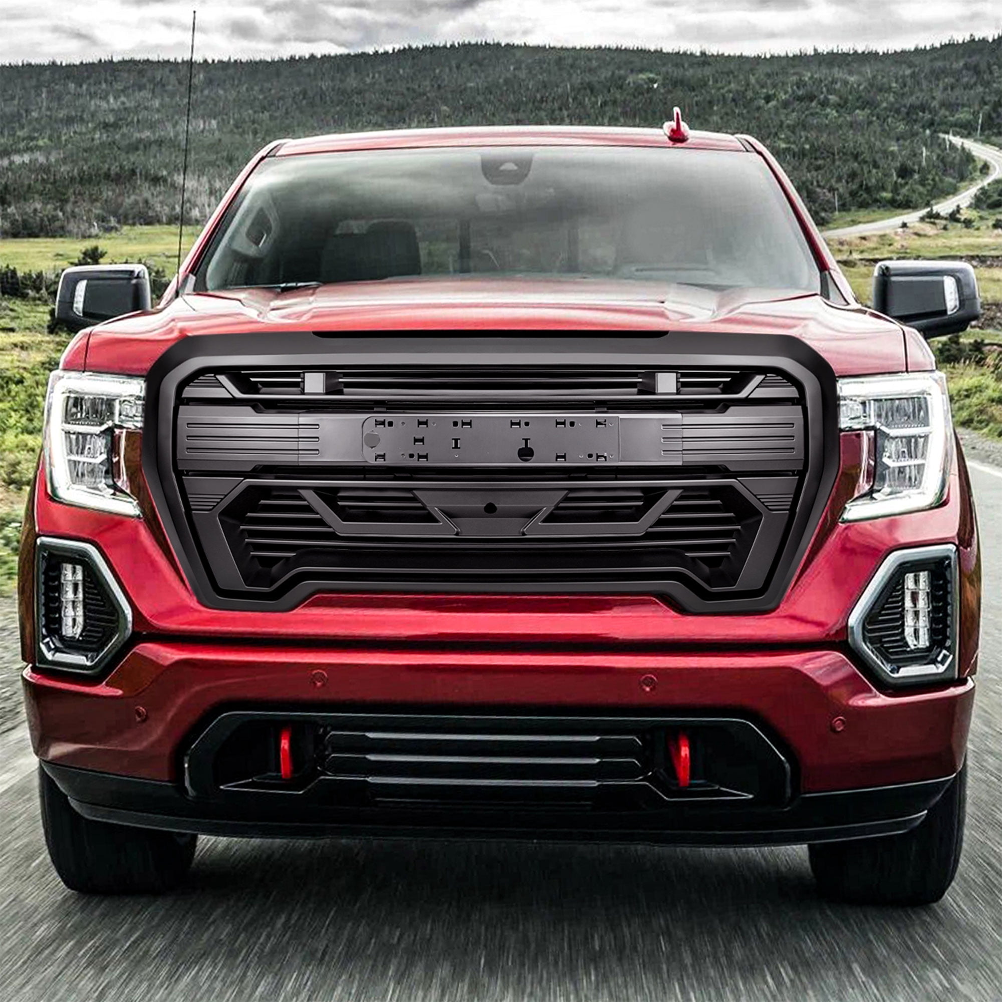 AMERICAN MODIFIED Grille w/ Emblem Base, 19-21 GMC Sierra 1500, Matte Black