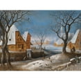 thumbnail image 2 of Adriaen van Stalbemt 14x12 Gold Ornate Wood Frame and Double Matted Museum Art Print Titled - A Winter Landscape, with Figures in a Village, 2 of 4