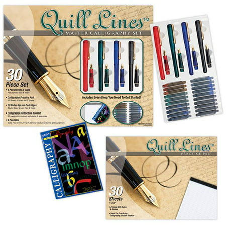 Creative Mark Quill Lines Master Calligraphy Pens Set - Lettering Pens w/ Nibs, Fountain Ink Cartridges, Practice Pad, & Instructional Booklet For Beginners - [Master (Best Beginner Fountain Pen)