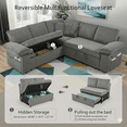 thumbnail image 4 of TiramisuBest 81'' Modular Sectional Sofa, Convertible Sleeper Sofa Bed with Pull Out Couch, Corduroy V Shaped Sectional Couches with Storage Seat for Living Room Bedroom(Light Grey), 4 of 7