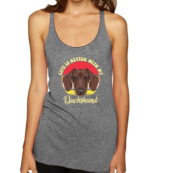 Wild Bobby, Life is Better with My Daschund Cute, Dog Lover, Women Tri-Blend Racerback Tank Top, Premium Heather, Small