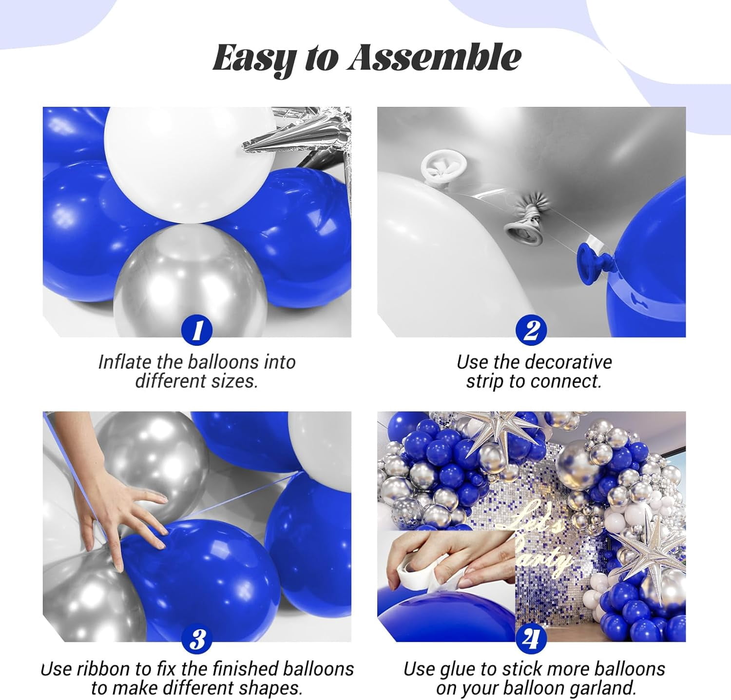 Royal Blue and Silver Balloon Arch Garland Kit, Confetti Balloons for Wedding Graduation New Year Retirement Birthday Party Decorations
