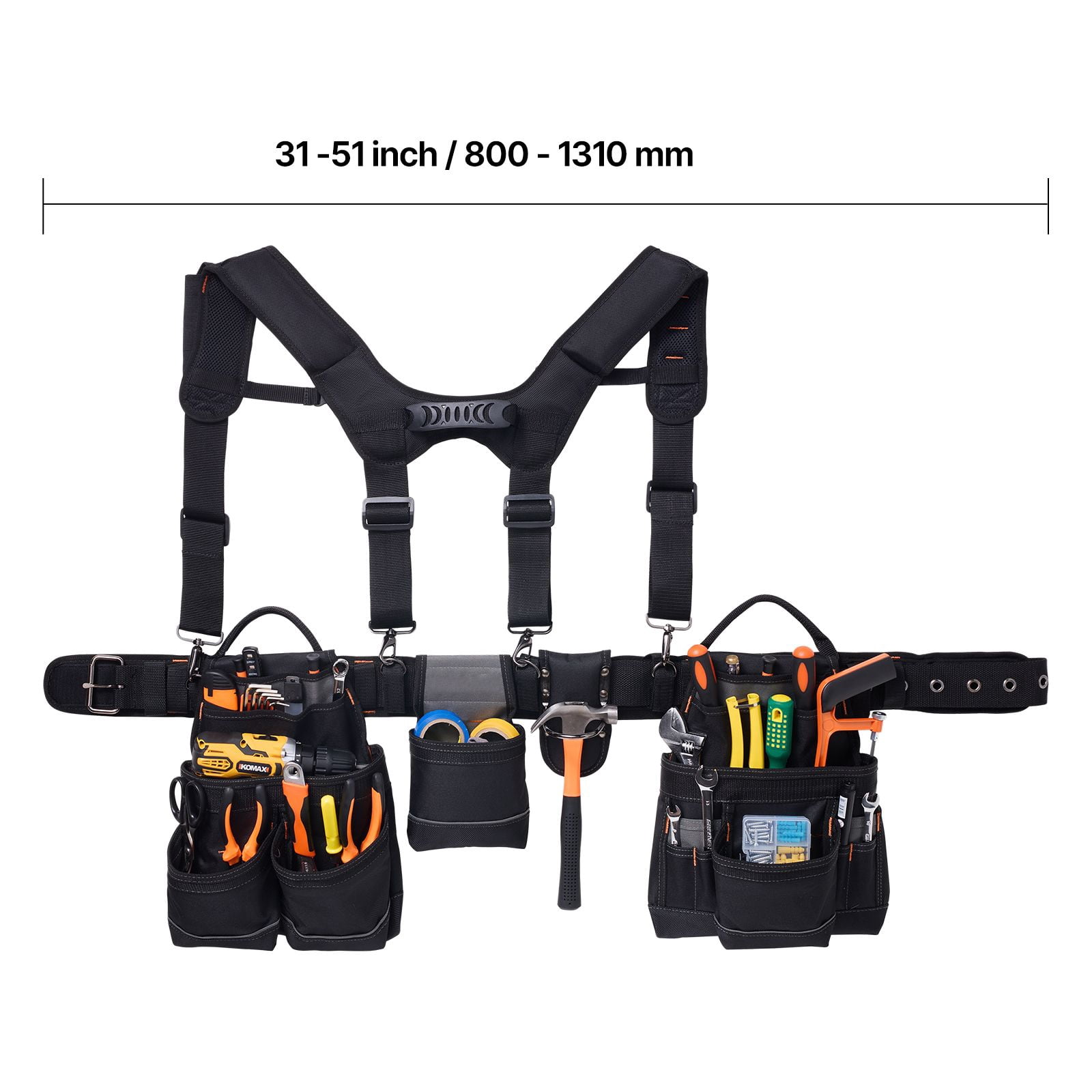 Tool Belt 19-Pockets 600D Polyester Adjustable Waist 31-51 Inch for Carpentry Construction