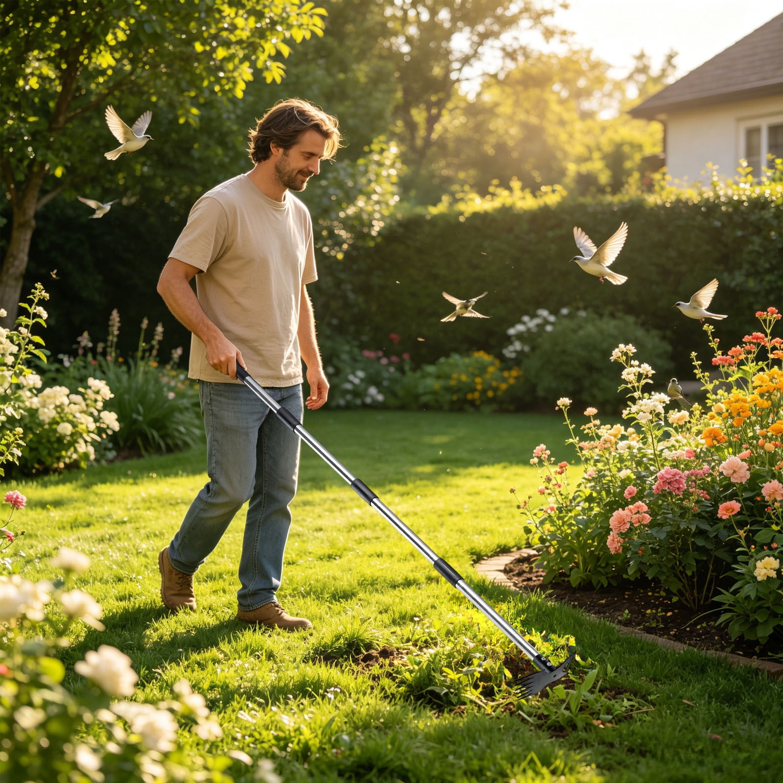 Sentmoon Stainless Steel Garden Hoe And Weeding Rake 58.3 in Long Dual-Purpose Hand Cultivator Heavy-Duty Digging Tool For Loosening Soil Weeding Planting Outdoor Yard Gardening Tool