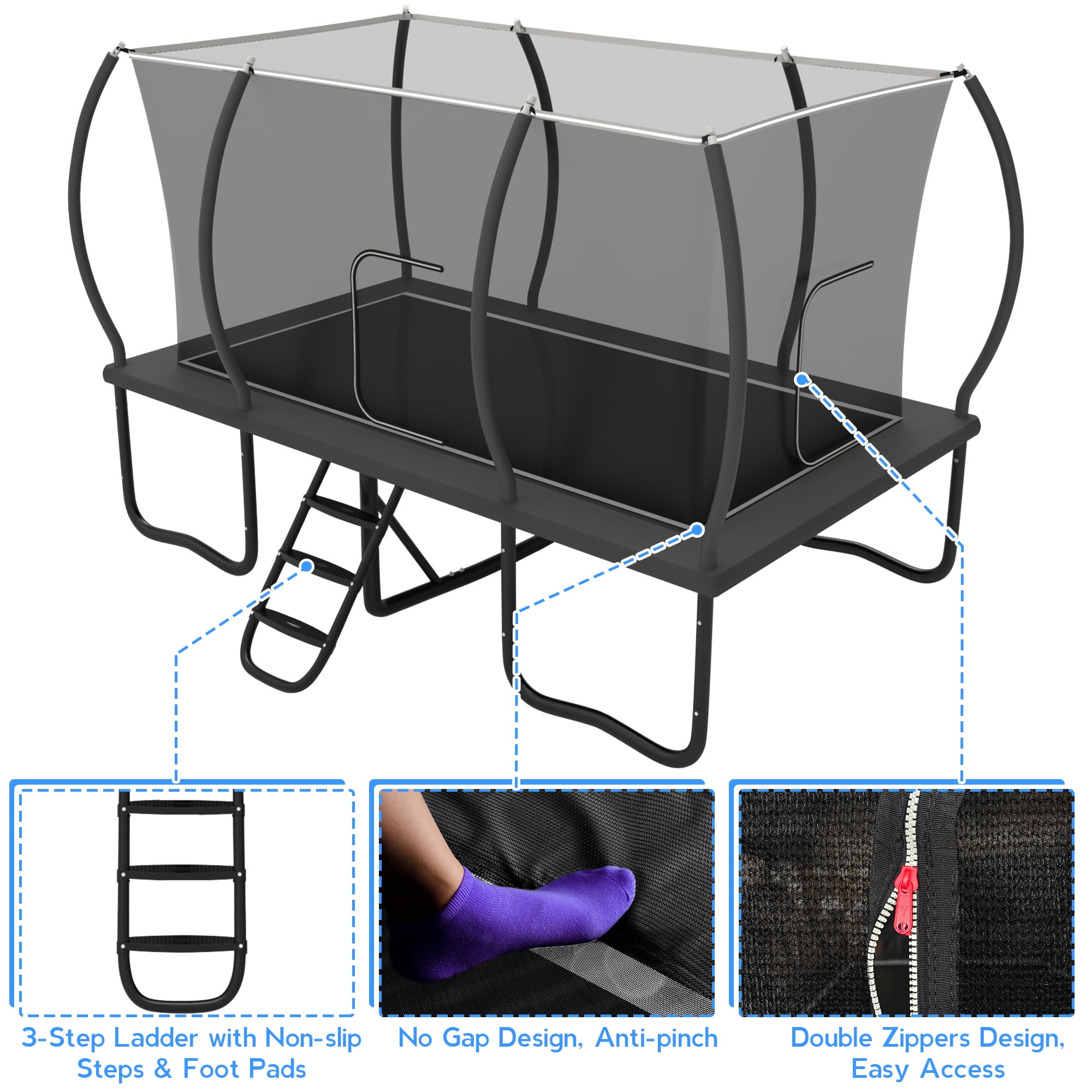 YORIN Rectangle Trampoline for Kids Adults, 8FT x 14FT Rectangular Heavy-Duty 1760LBS Outdoor Trampoline with Enclosure Net, Ladder, Weather-Resistant Galvanized Frame, Large Backyard Trampoline