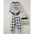 thumbnail image 4 of KIMI BEAR Infant Baby Boys Layette Set Winter Outfits Long Sleeves Romper Set Letter Print Top Plaid Pants with Hats and Gloves 16pcs Clothing Brown 12-18 Months, 4 of 9