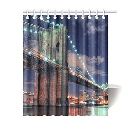 Mypop Brooklyn Bridge Closeup Over East River At Night In New York