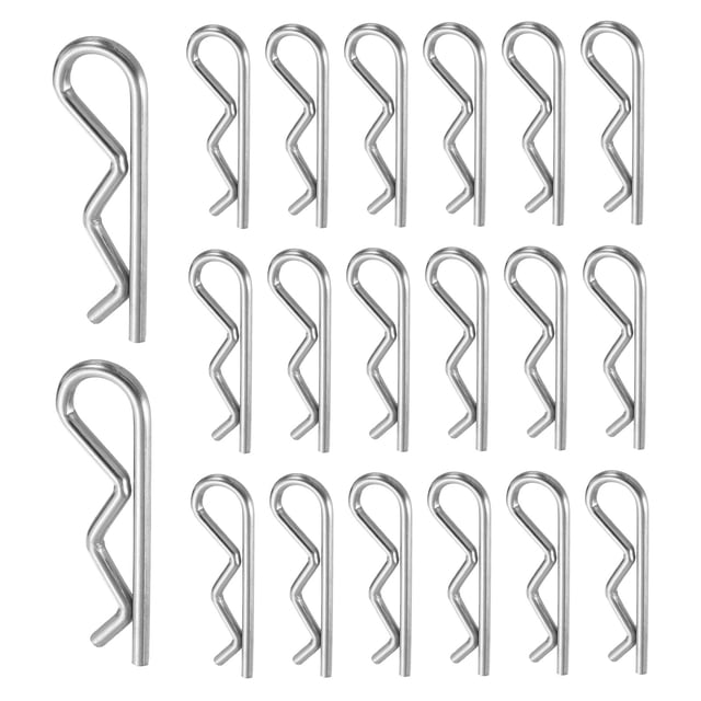 Uxcell 50 Pcs Clip de Pasador de Enganche, 2.5mm x 45mm Clips R Acero Inoxidable 304 Kit de Clips de Pasadores de Retención para Remolques Tractores Carritos de Césped Camión Clip de Pasador, Plata