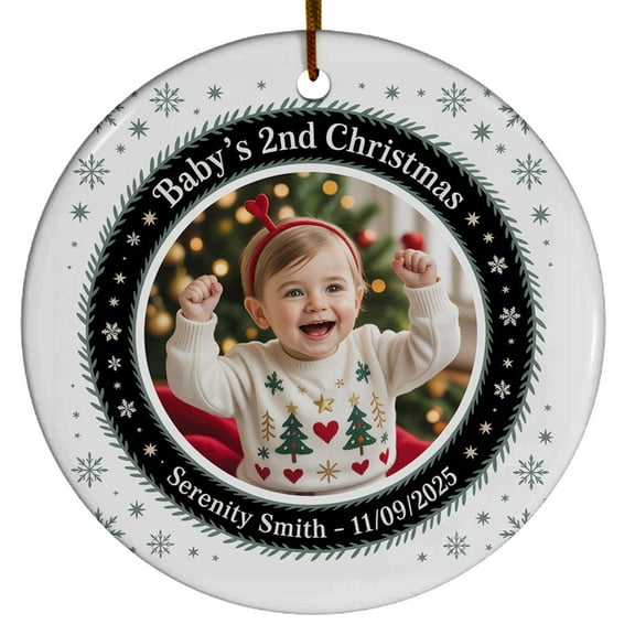 Baby's Second Christmas Glass Ornament 2025, Photo Baby's 2nd Christmas Ornaments, Custom Name Text Photo & Christmas Ornament Gift for Son Daughter Grandkids